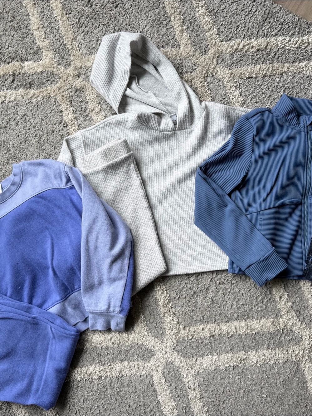 Kids Cozy Waffle Hoodie Matching Set in Light Gray